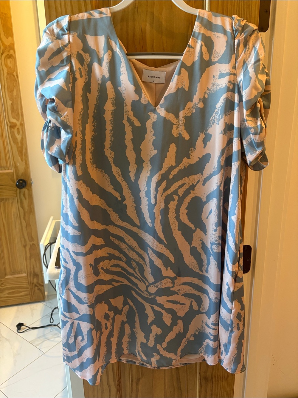Adore Sky Blue & Cream Abstract V-Neck Midi Dress